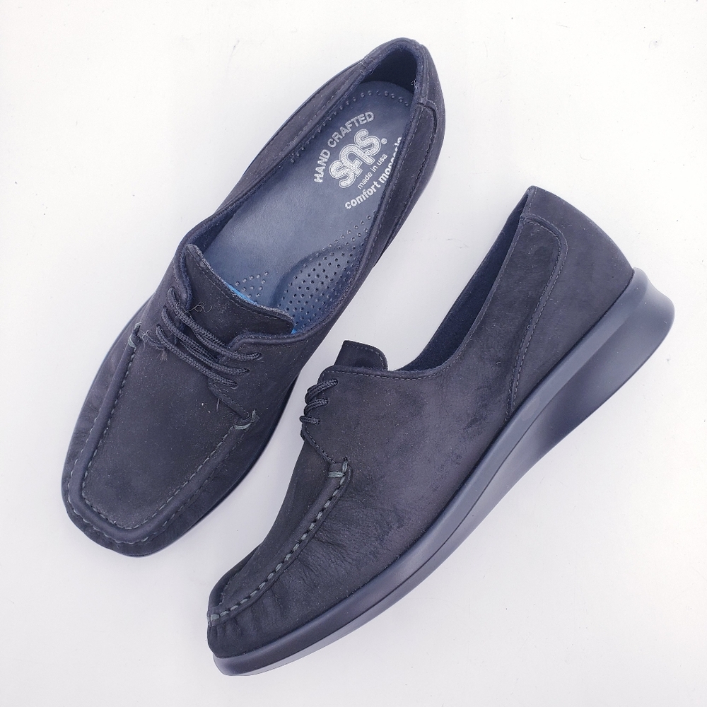 SAS Petra Comfort‎ Moccasin Black Nubuck Lace Up Shoes Womens Size 7 M